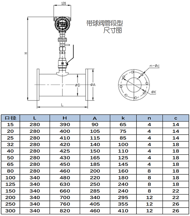 管道式氫氣流量計尺寸圖二