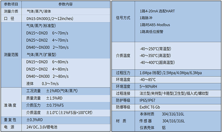 dn25蒸汽流量計技術參數表